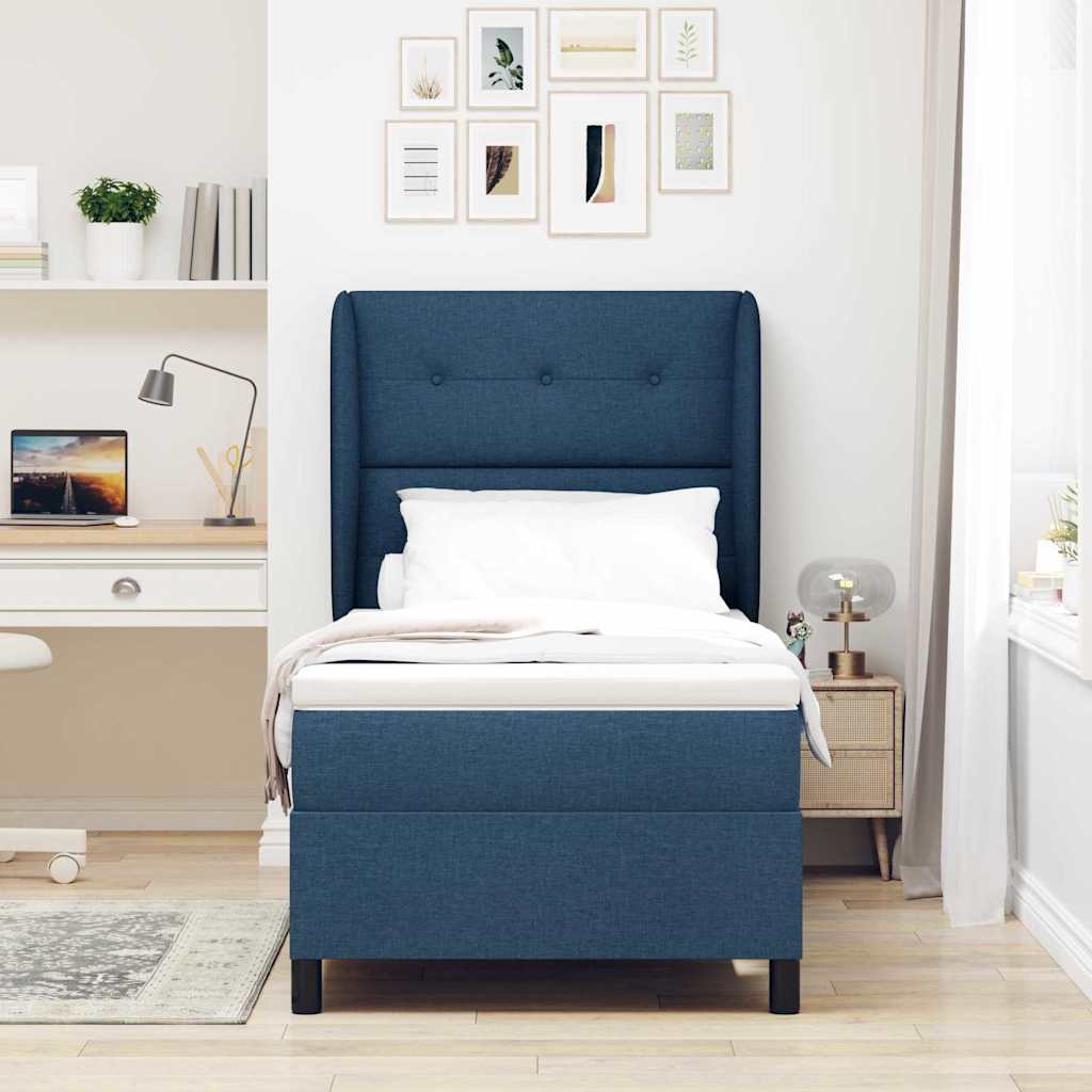 Boxspring bed met matras met hoofdeinde Blauw 100 x 200 cm Stof is nu te koop bij PeponiXL, paradijselijk wonen!