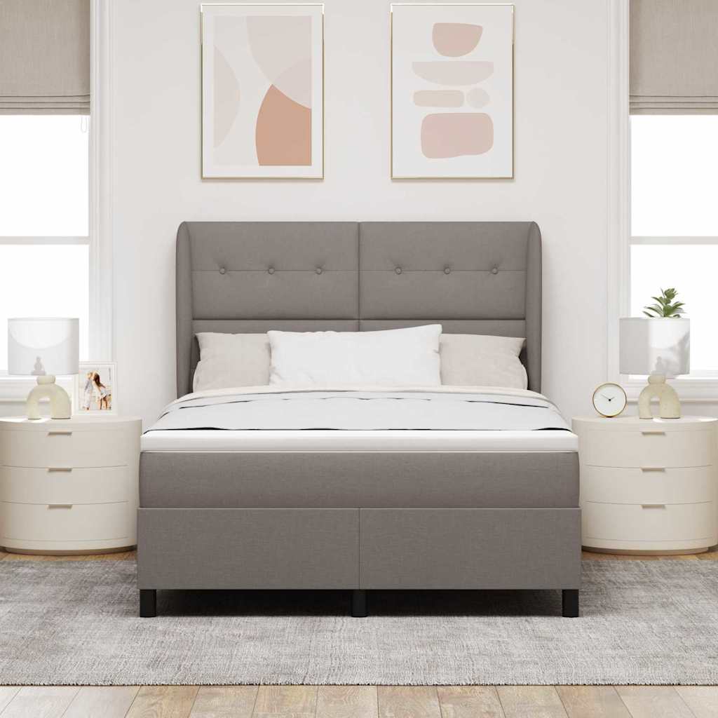 Boxspring bed met matras met hoofdeinde Taupe 140 x 190 cm Stof is nu te koop bij PeponiXL, paradijselijk wonen!