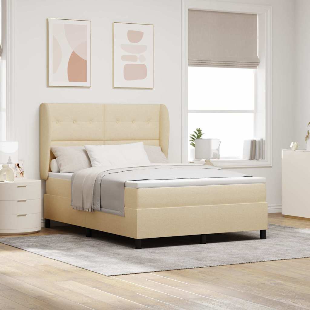 Boxspring bed met matras met hoofdeinde Crème 140 x 190 cm Stof is nu te koop bij PeponiXL, paradijselijk wonen!