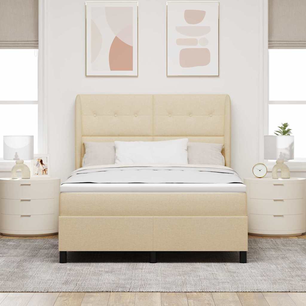 Boxspring bed met matras met hoofdeinde Crème 140 x 190 cm Stof is nu te koop bij PeponiXL, paradijselijk wonen!