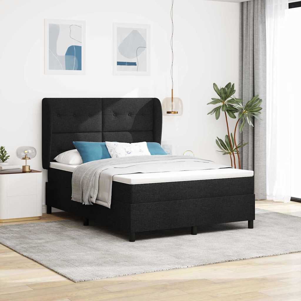 Boxspring bed met matras met hoofdeinde Zwart 140 x 200 cm Stof is nu te koop bij PeponiXL, paradijselijk wonen!