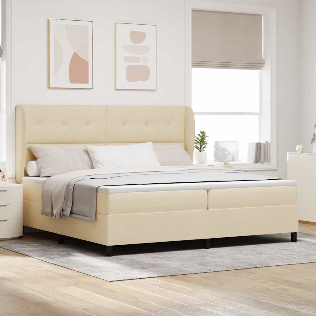 Boxspring bed met matras met hoofdeinde Crème 200 x 200 cm Stof is nu te koop bij PeponiXL, paradijselijk wonen!