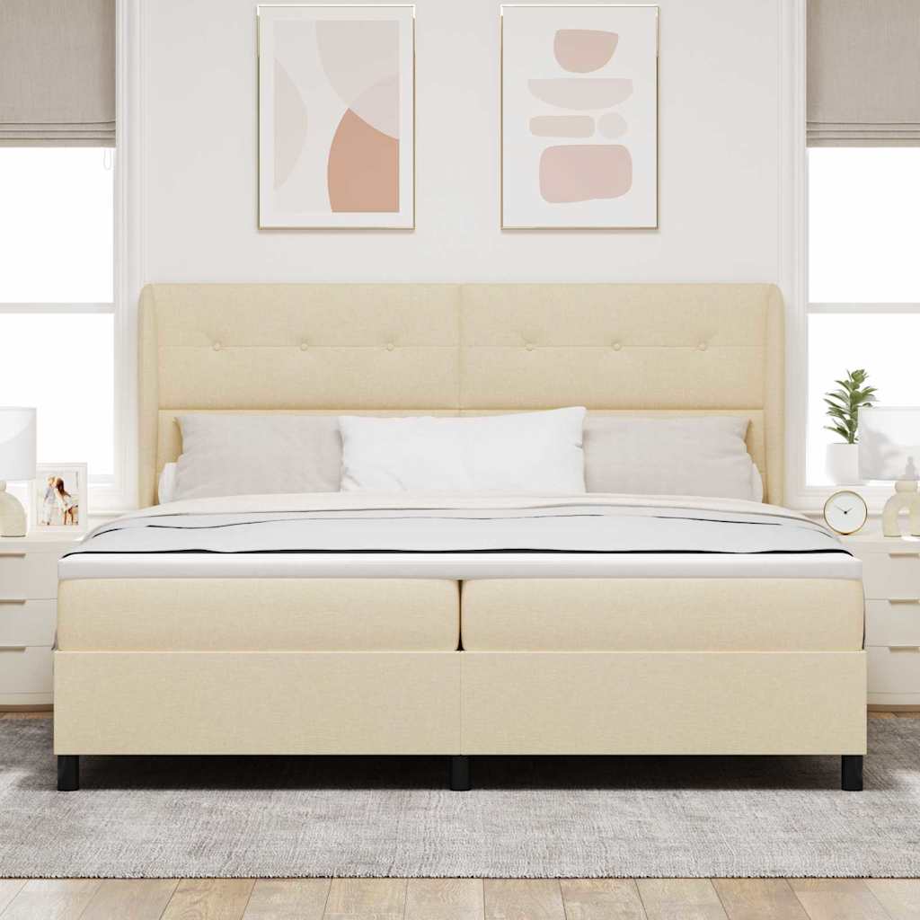 Boxspring bed met matras met hoofdeinde Crème 200 x 200 cm Stof is nu te koop bij PeponiXL, paradijselijk wonen!