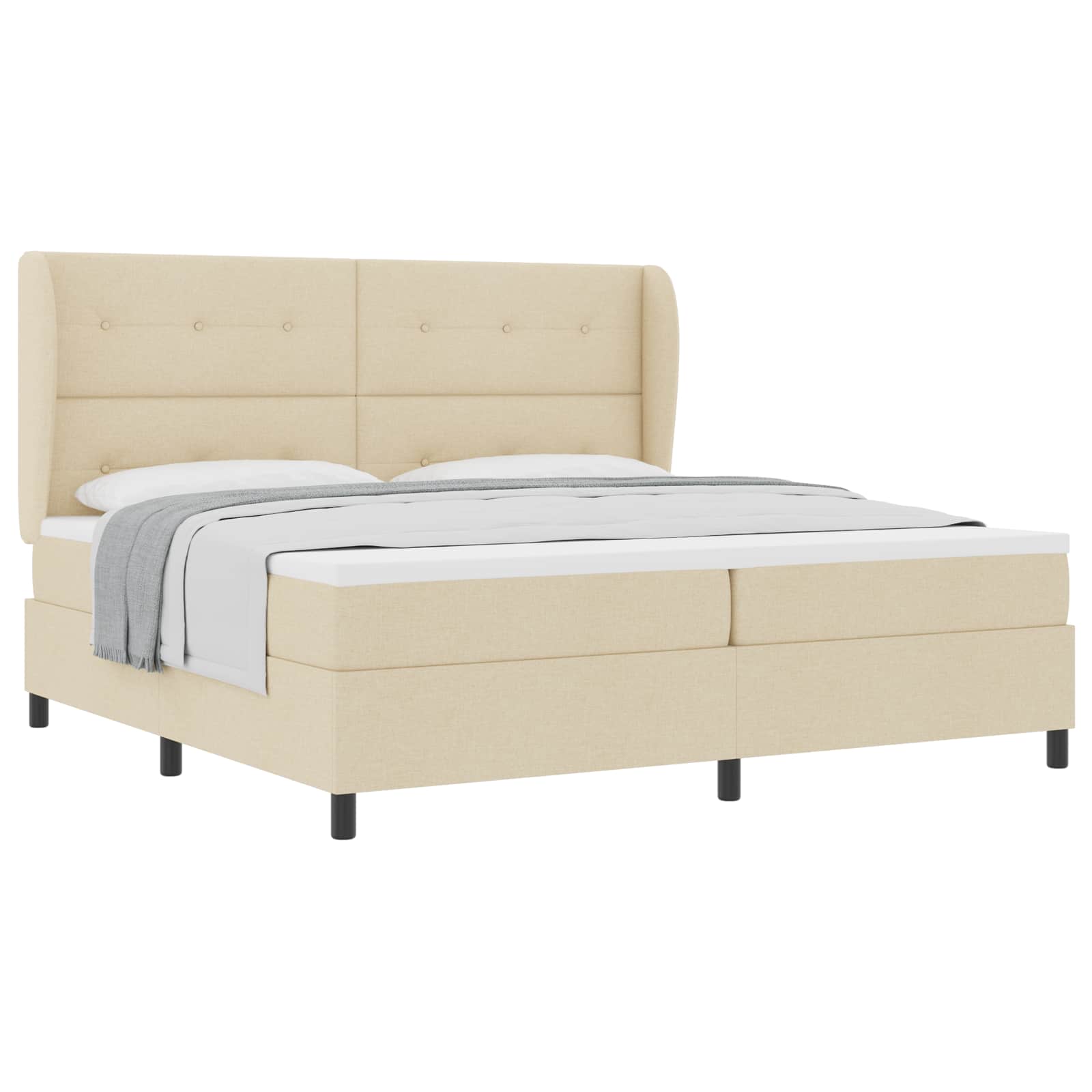 Boxspring bed met matras met hoofdeinde Crème 200 x 200 cm Stof is nu te koop bij PeponiXL, paradijselijk wonen!
