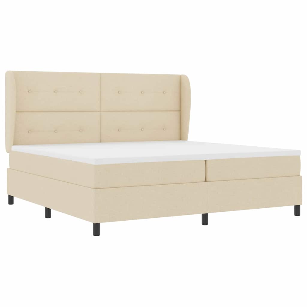 Boxspring bed met matras met hoofdeinde Crème 200 x 200 cm Stof is nu te koop bij PeponiXL, paradijselijk wonen!