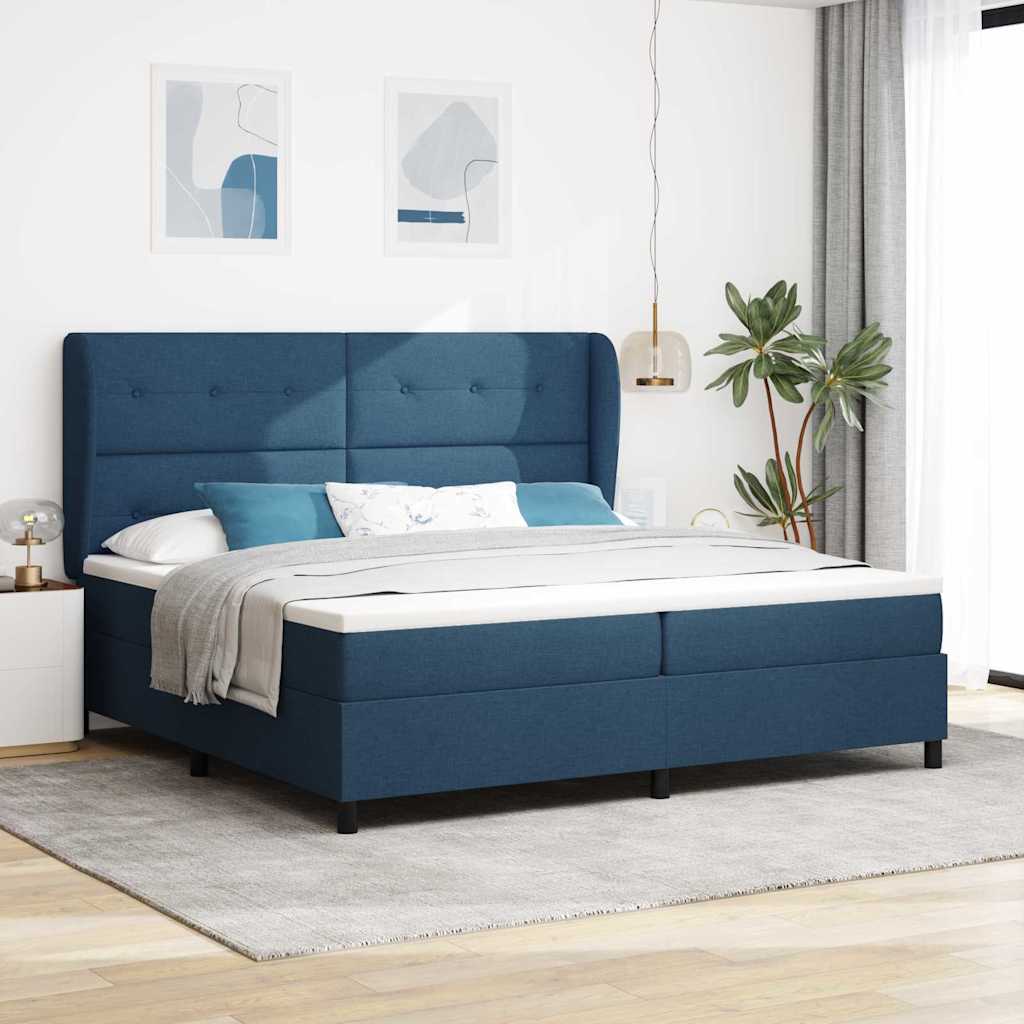 Boxspring bed met matras met hoofdeinde Blauw 200 x 200 cm Stof is nu te koop bij PeponiXL, paradijselijk wonen!