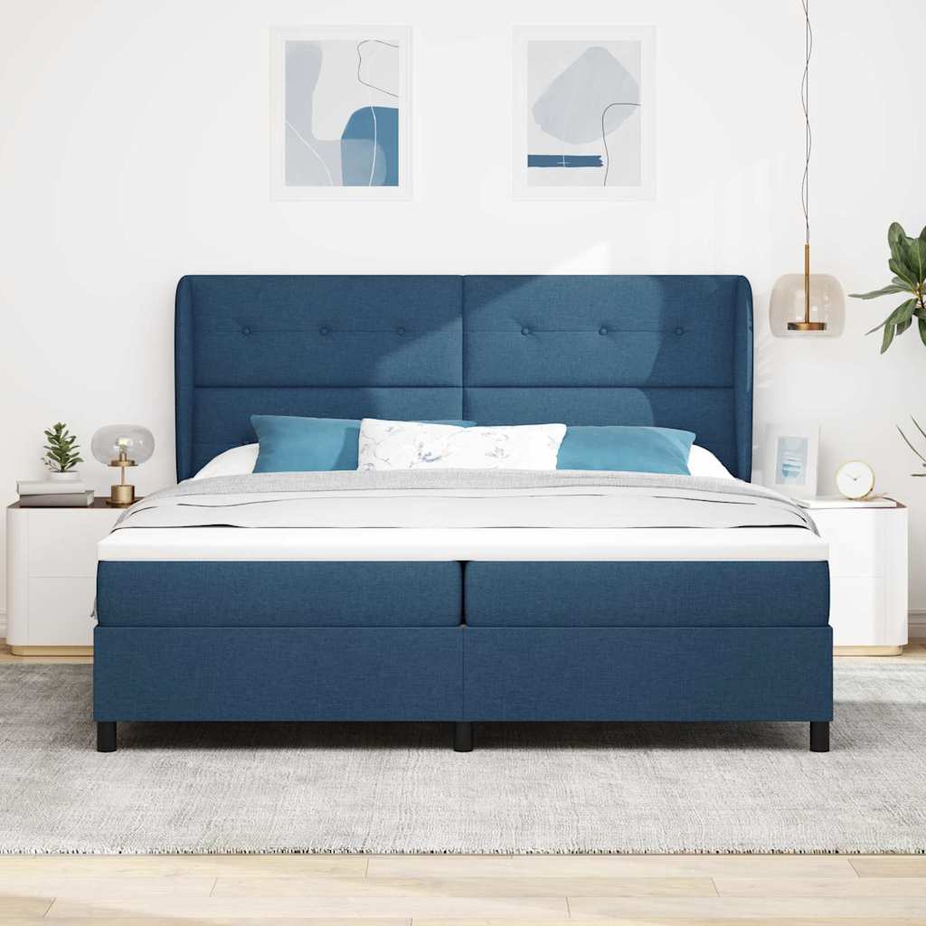 Boxspring bed met matras met hoofdeinde Blauw 200 x 200 cm Stof is nu te koop bij PeponiXL, paradijselijk wonen!