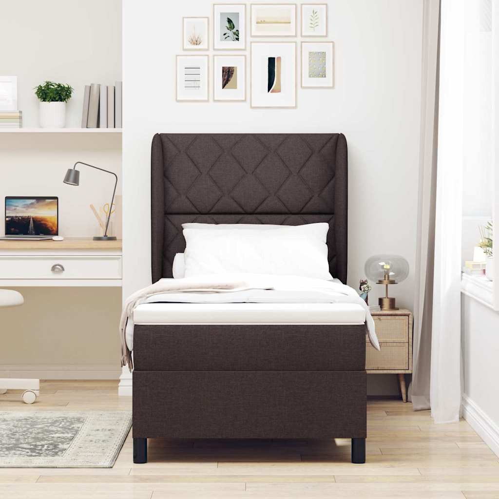 Boxspring bed met matras Donkerbruin 100 x 200 cm Stof is nu te koop bij PeponiXL, paradijselijk wonen!