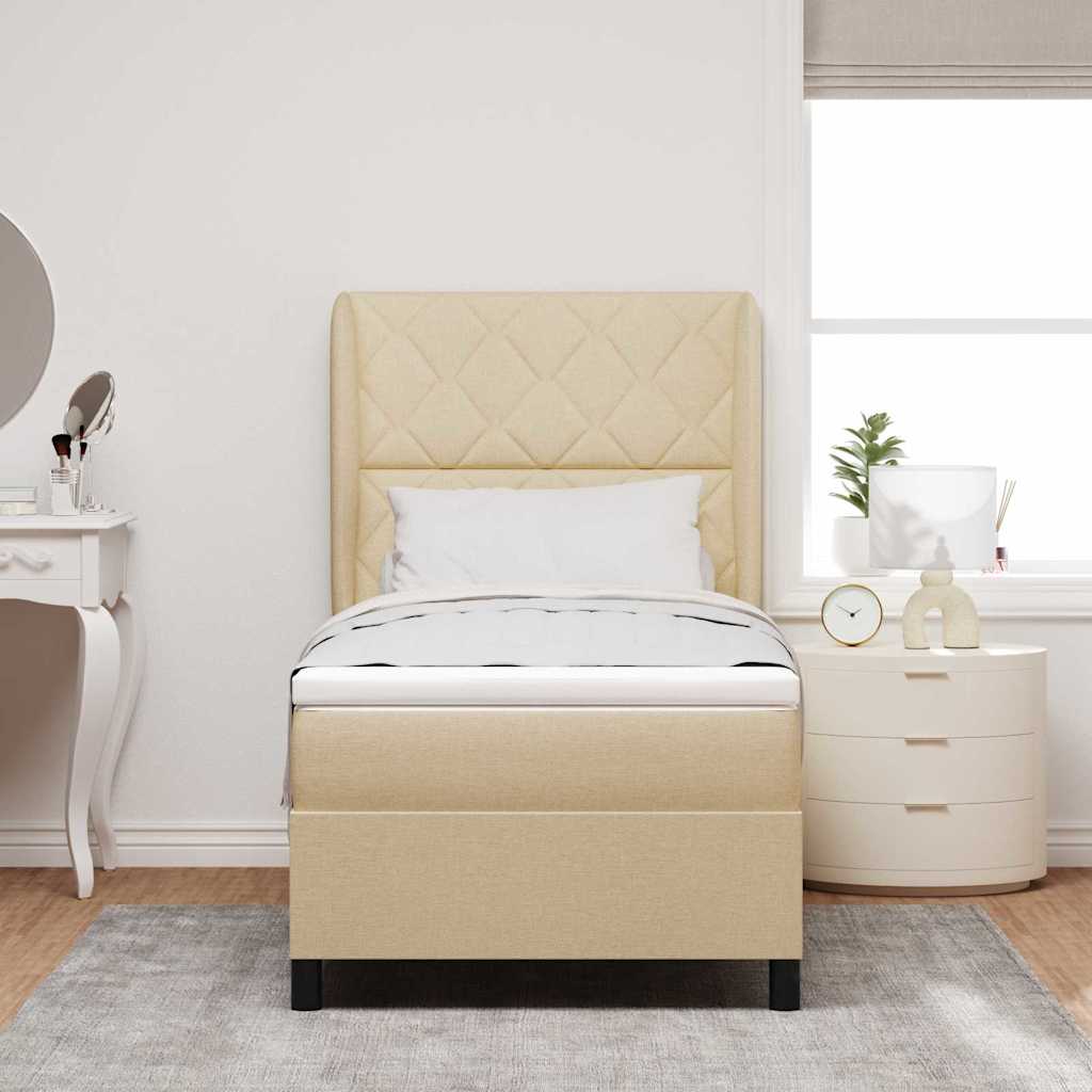 Boxspring bed met matras met hoofdeinde Crème 100 x 200 cm Stof is nu te koop bij PeponiXL, paradijselijk wonen!