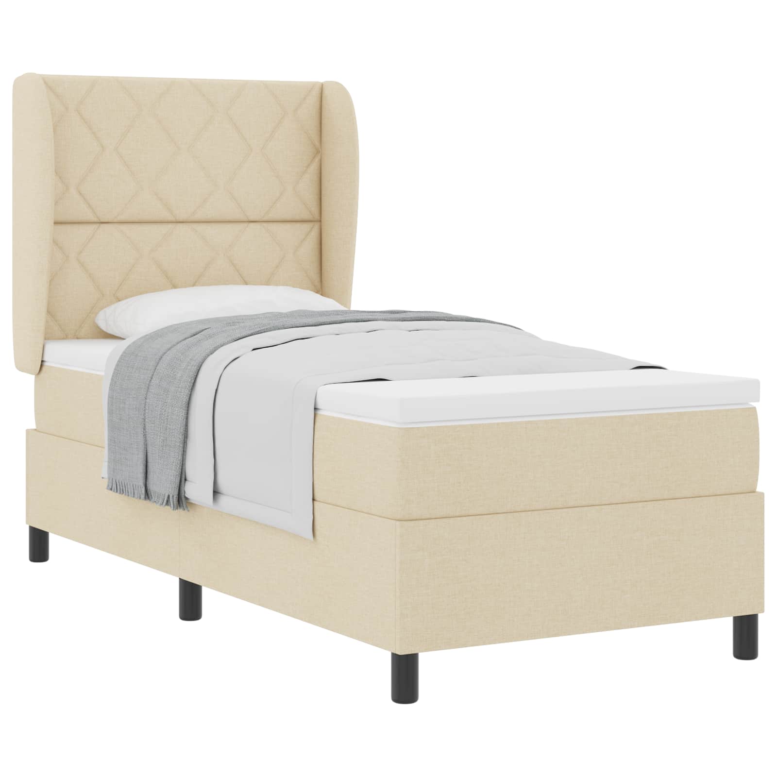Boxspring bed met matras met hoofdeinde Crème 100 x 200 cm Stof is nu te koop bij PeponiXL, paradijselijk wonen!