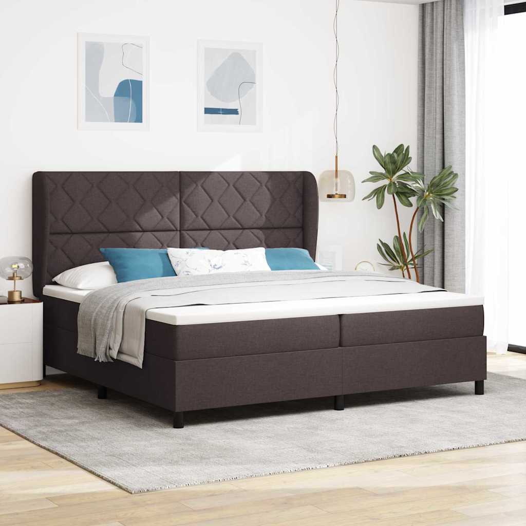 Boxspring bed met matras Donkerbruin 200 x 200 cm Stof is nu te koop bij PeponiXL, paradijselijk wonen!