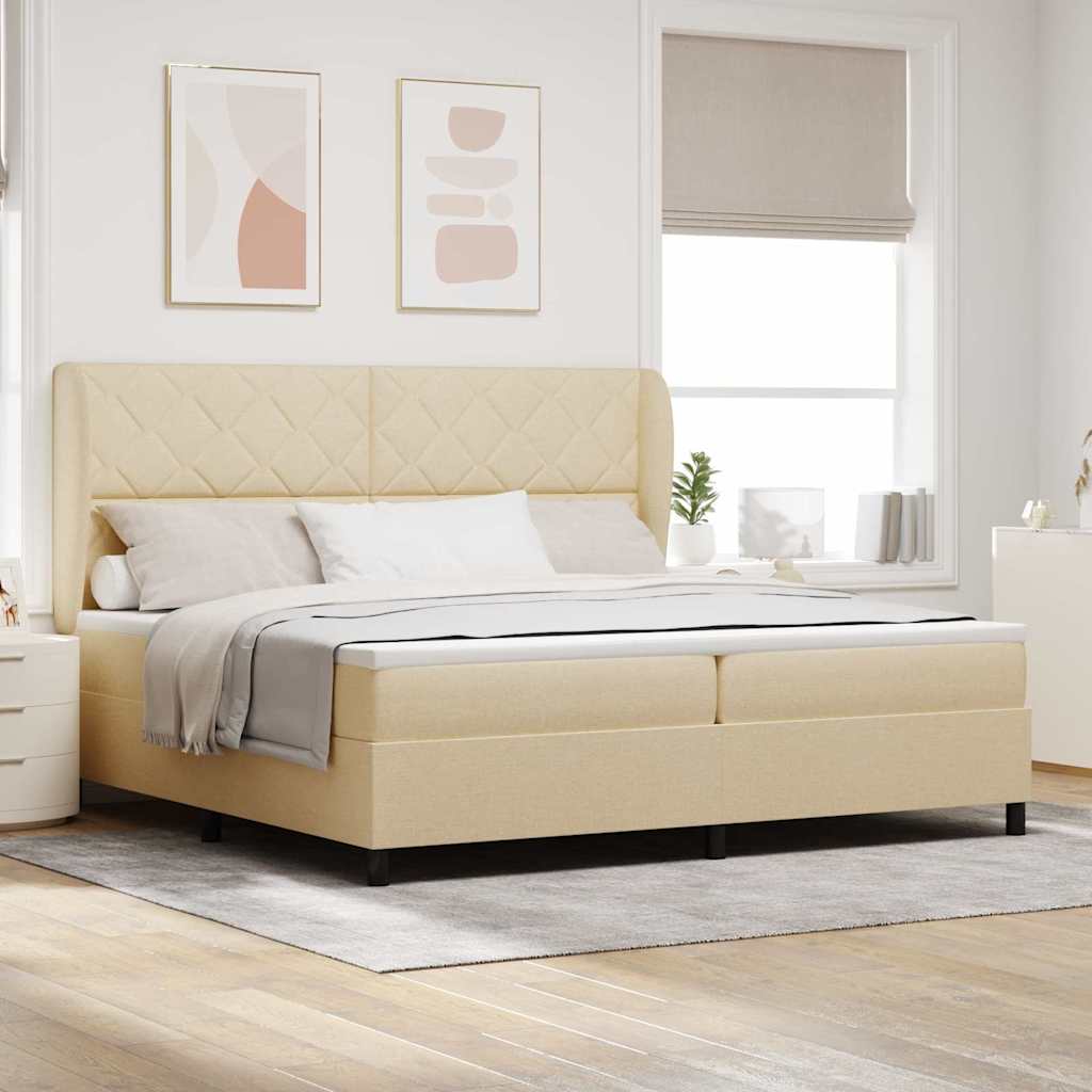 Boxspring bed met matras met hoofdeinde Crème 200 x 200 cm Stof is nu te koop bij PeponiXL, paradijselijk wonen!