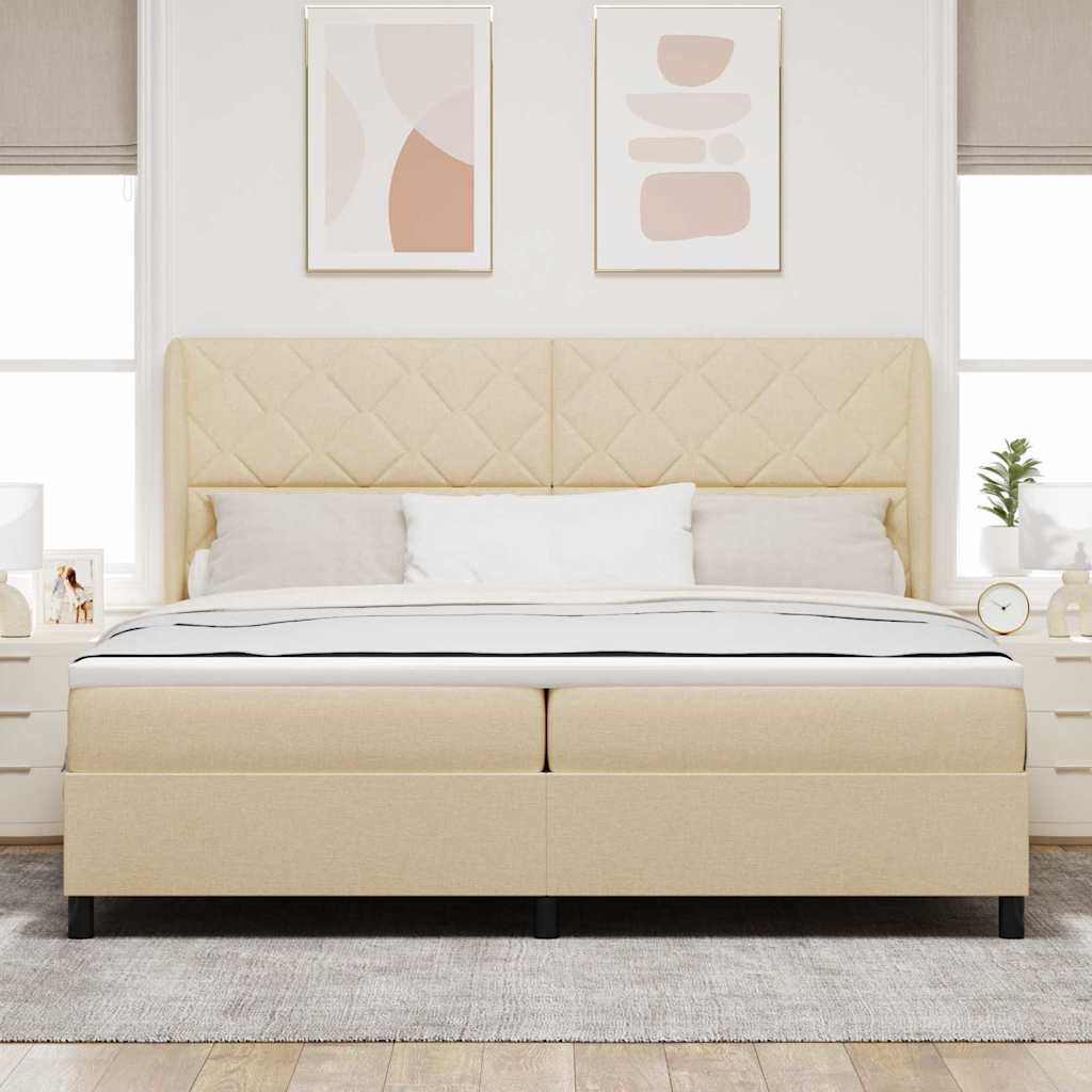 Boxspring bed met matras met hoofdeinde Crème 200 x 200 cm Stof is nu te koop bij PeponiXL, paradijselijk wonen!
