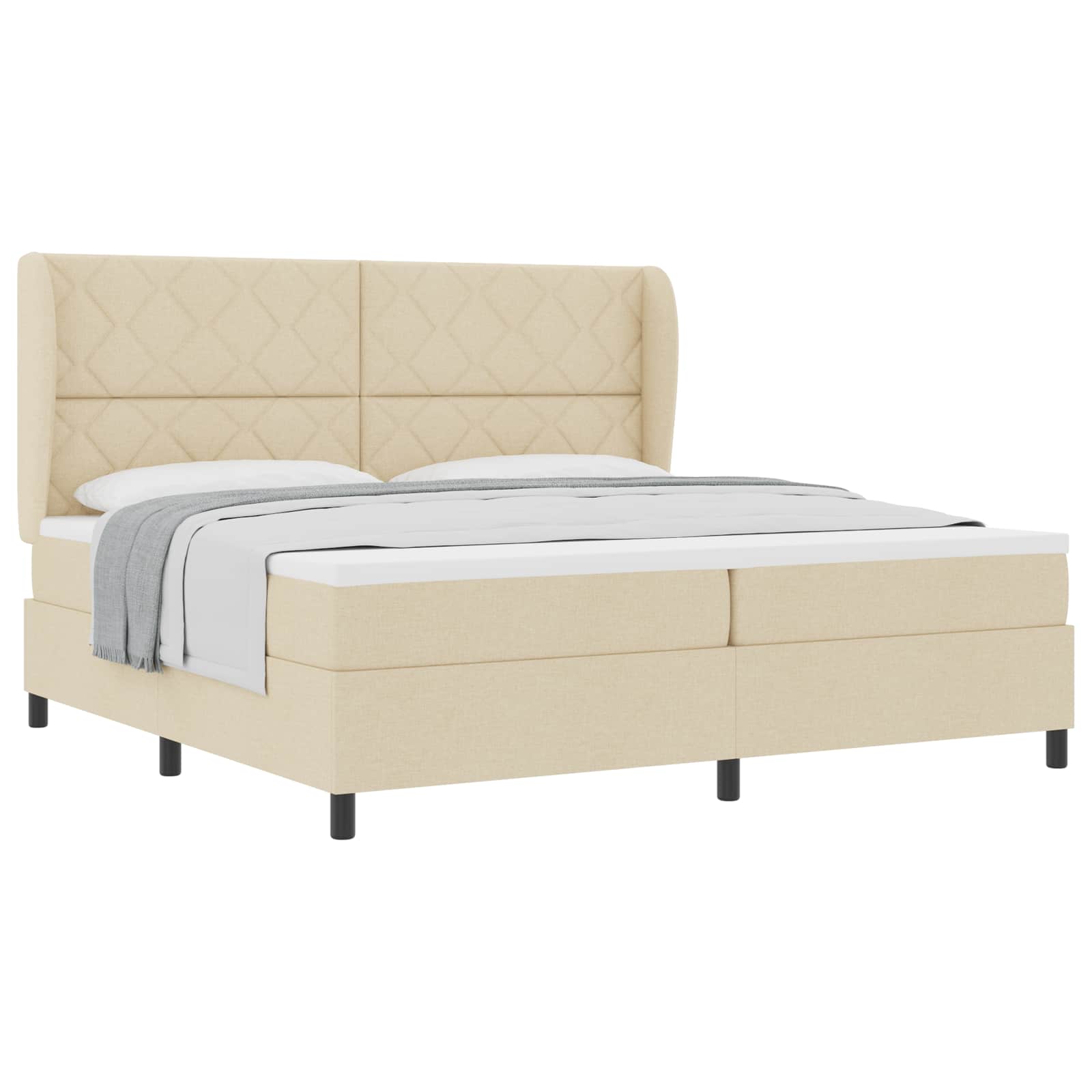 Boxspring bed met matras met hoofdeinde Crème 200 x 200 cm Stof is nu te koop bij PeponiXL, paradijselijk wonen!