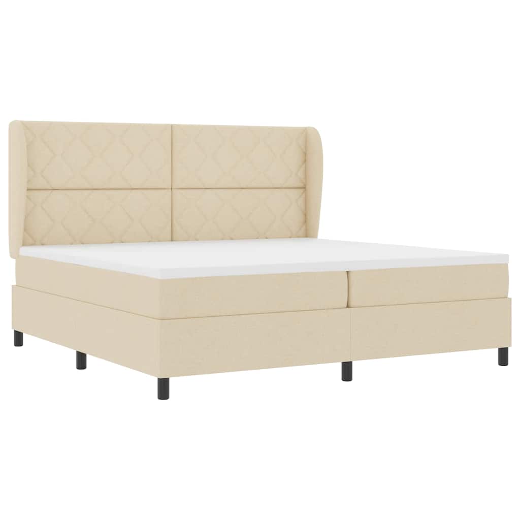 Boxspring bed met matras met hoofdeinde Crème 200 x 200 cm Stof is nu te koop bij PeponiXL, paradijselijk wonen!