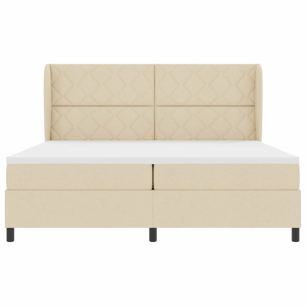 Boxspring bed met matras met hoofdeinde Crème 200 x 200 cm Stof is nu te koop bij PeponiXL, paradijselijk wonen!