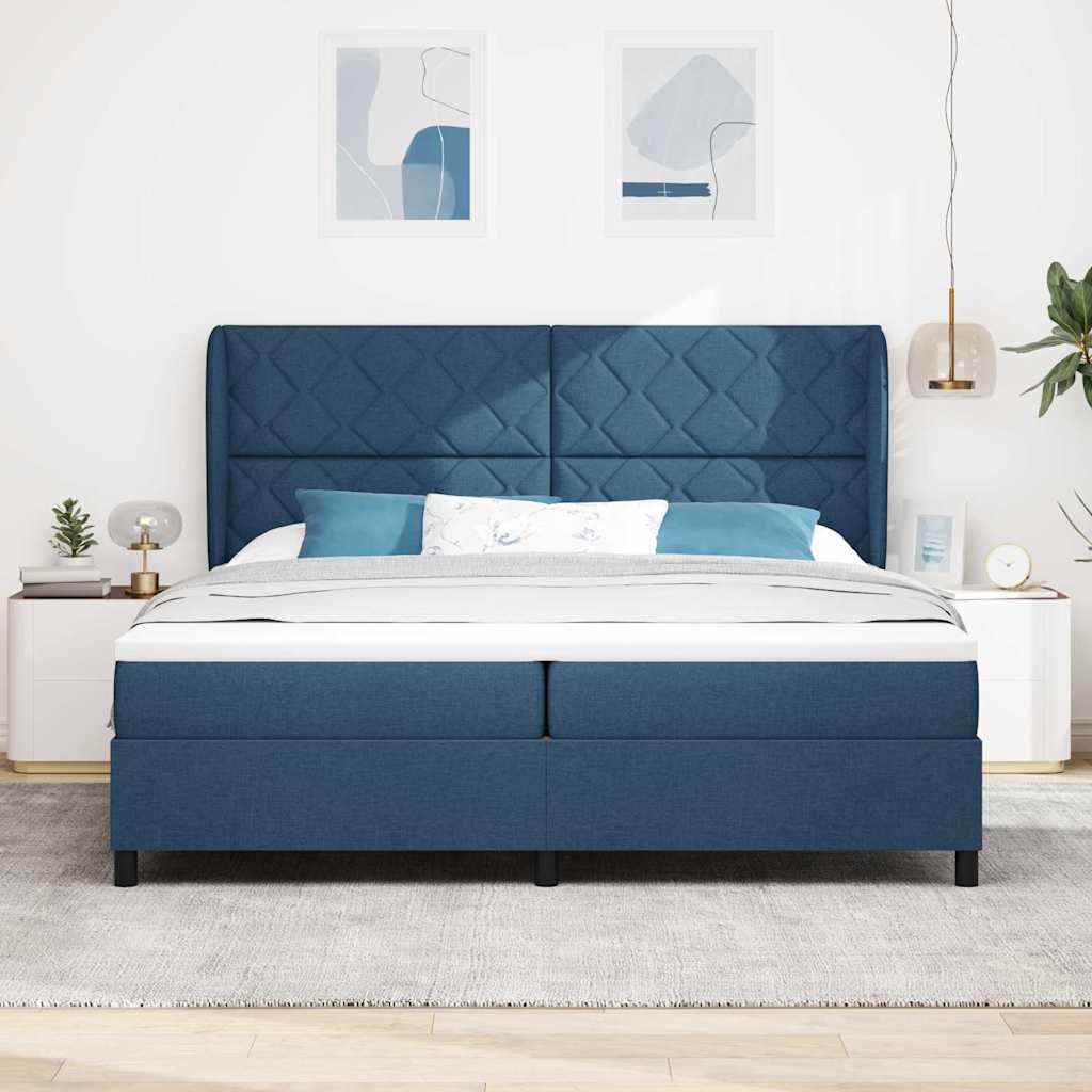 Boxspring bed met matras met hoofdeinde Blauw 200 x 200 cm Stof is nu te koop bij PeponiXL, paradijselijk wonen!
