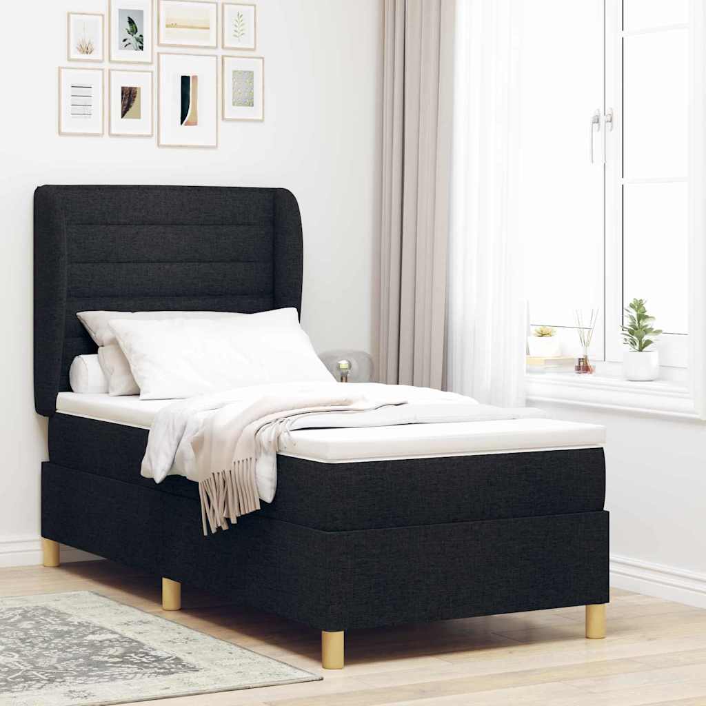 Boxspringbed met matras met hoofdeinde Zwart 190 x 90 cm Stof is nu te koop bij PeponiXL, paradijselijk wonen!
