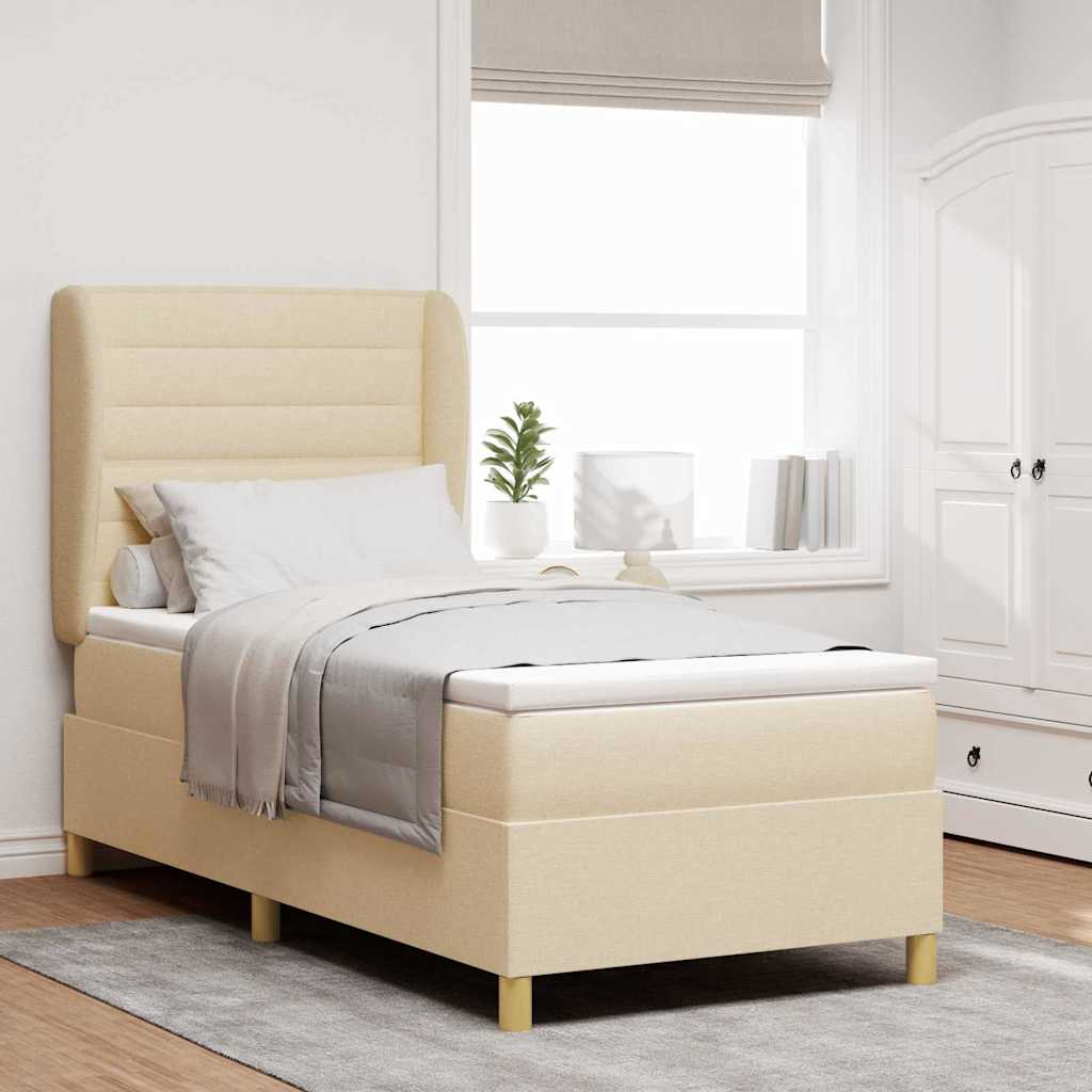Boxspringbed met matras met hoofdeinde Crème 200 x 90 cm Stof is nu te koop bij PeponiXL, paradijselijk wonen!