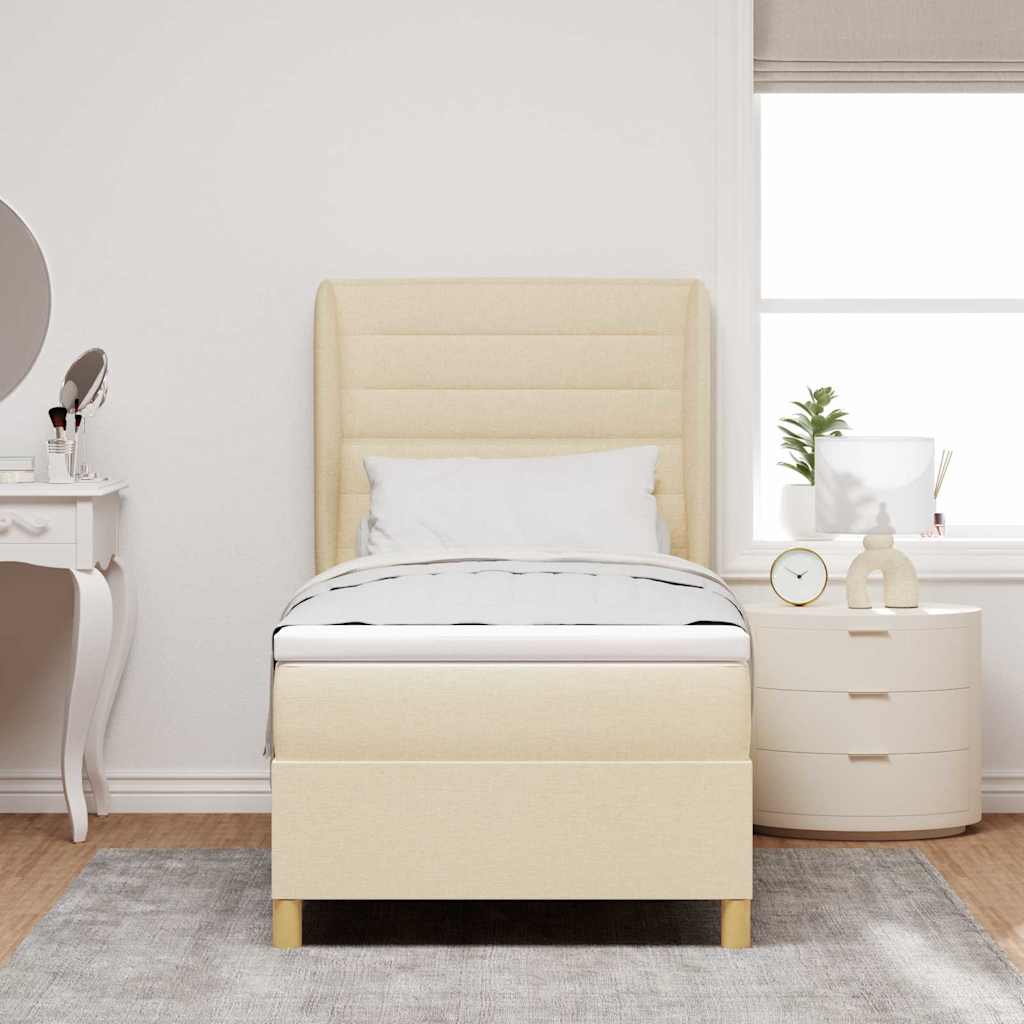 Boxspringbed met matras met hoofdeinde Crème 200 x 90 cm Stof is nu te koop bij PeponiXL, paradijselijk wonen!