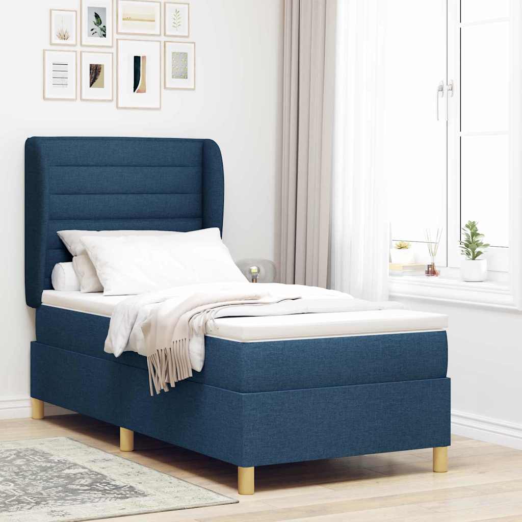 Boxspringbed met matras met hoofdeinde Blauw 200 x 90 cm Stof is nu te koop bij PeponiXL, paradijselijk wonen!
