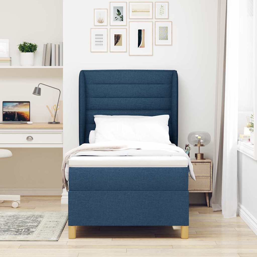 Boxspringbed met matras met hoofdeinde Blauw 200 x 90 cm Stof is nu te koop bij PeponiXL, paradijselijk wonen!