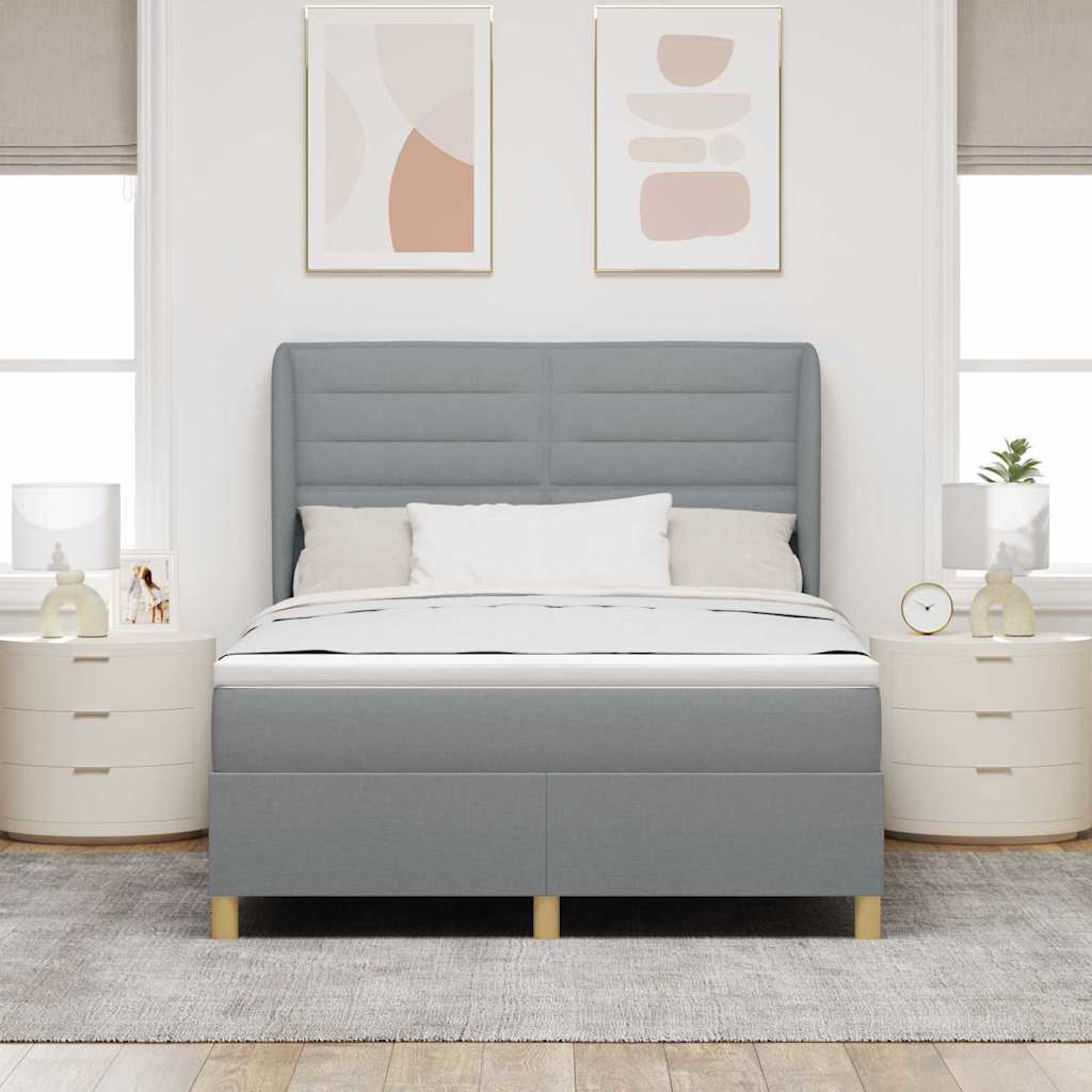 Boxspringbed met matras Lichtgrijs 190 x 140 cm Stof is nu te koop bij PeponiXL, paradijselijk wonen!