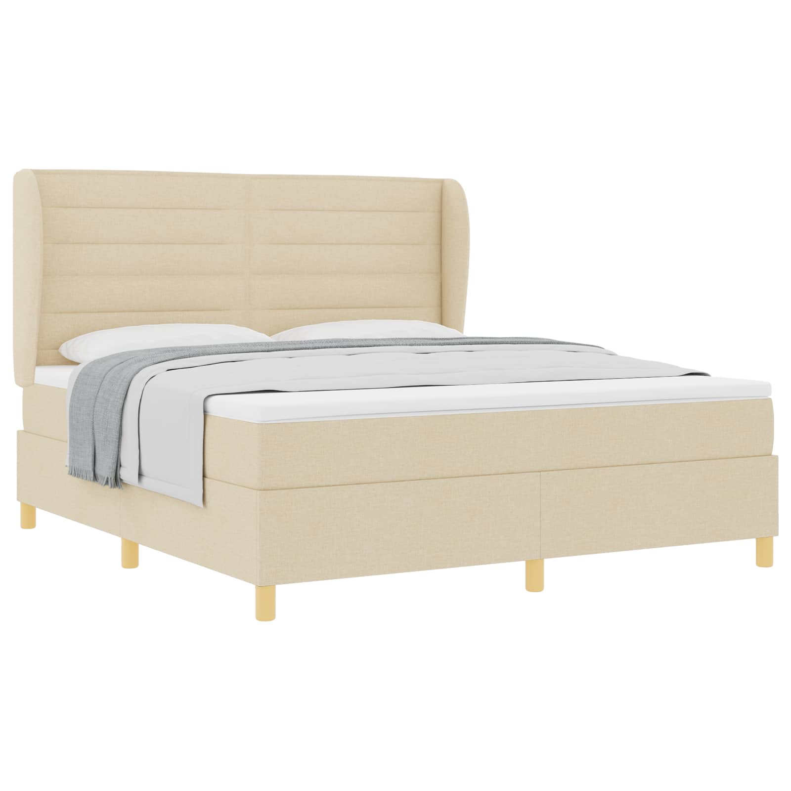 Boxspringbed met matras met hoofdeinde Crème 200 x 180 cm Stof is nu te koop bij PeponiXL, paradijselijk wonen!