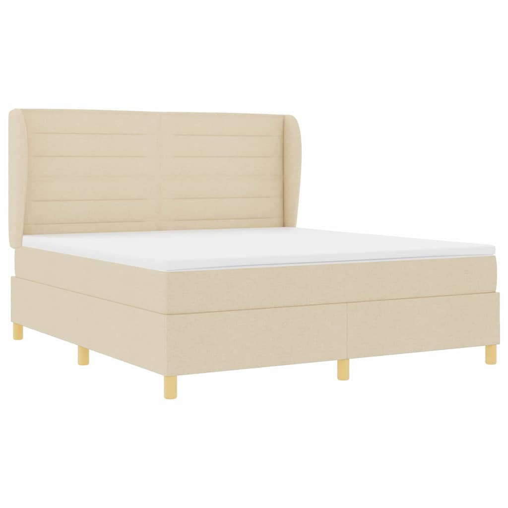 Boxspringbed met matras met hoofdeinde Crème 200 x 180 cm Stof is nu te koop bij PeponiXL, paradijselijk wonen!