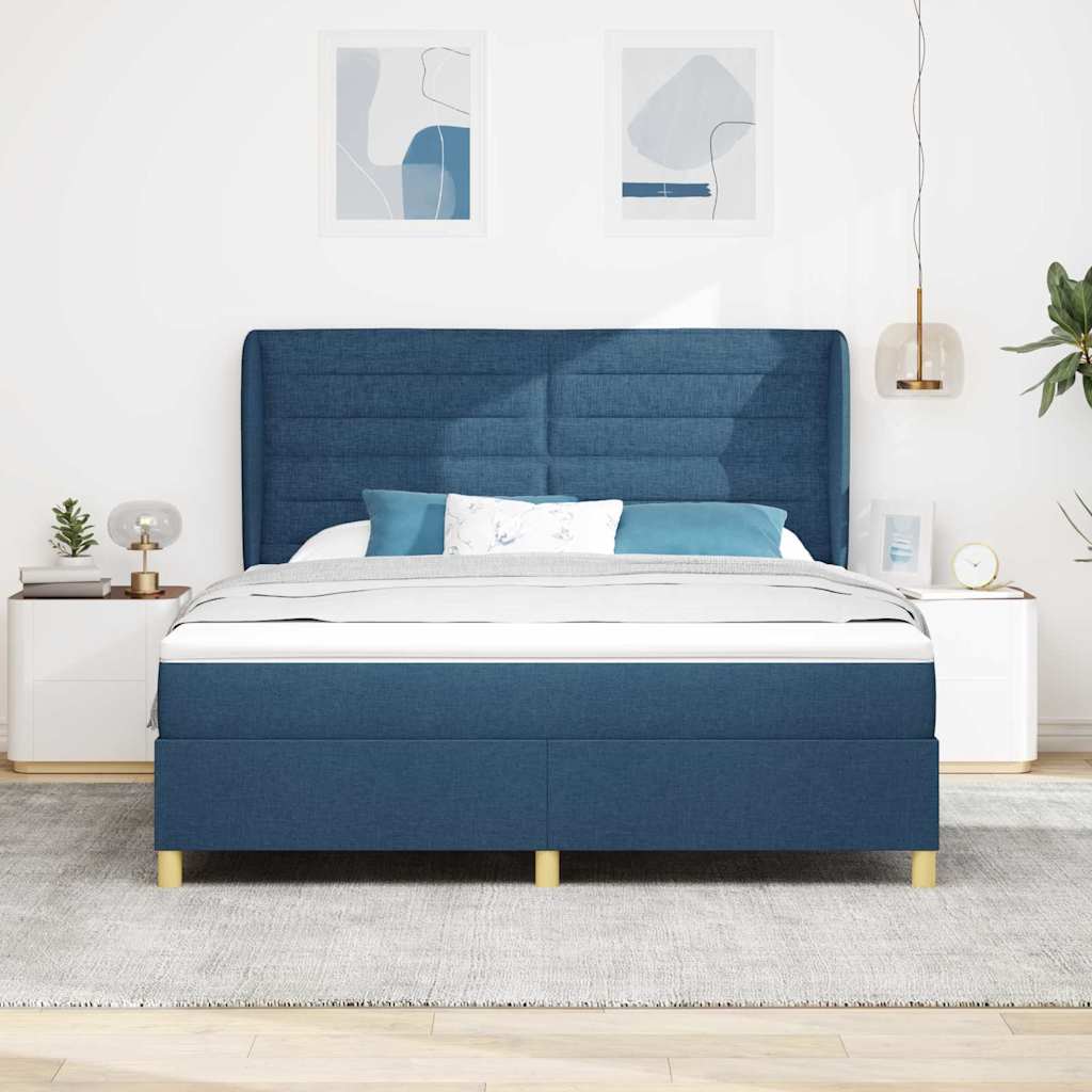 Boxspringbed met matras met hoofdeinde Blauw 200 x 180 cm Stof is nu te koop bij PeponiXL, paradijselijk wonen!