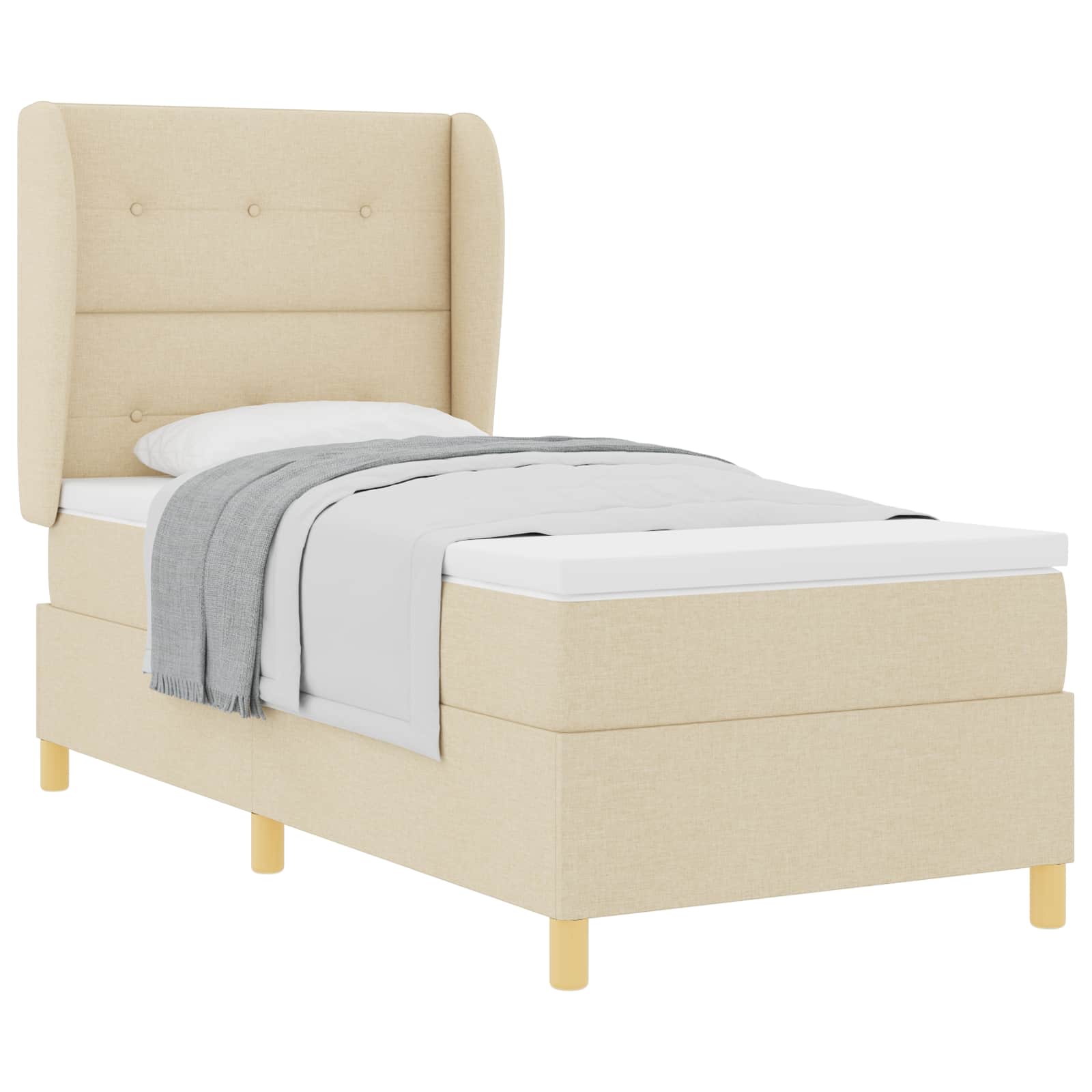 Boxspringbed met matras met hoofdeinde Crème 200 x 80 cm Stof is nu te koop bij PeponiXL, paradijselijk wonen!
