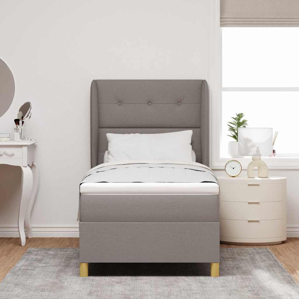 Boxspringbed met matras met hoofdeinde Taupe 190 x 90 cm Stof is nu te koop bij PeponiXL, paradijselijk wonen!