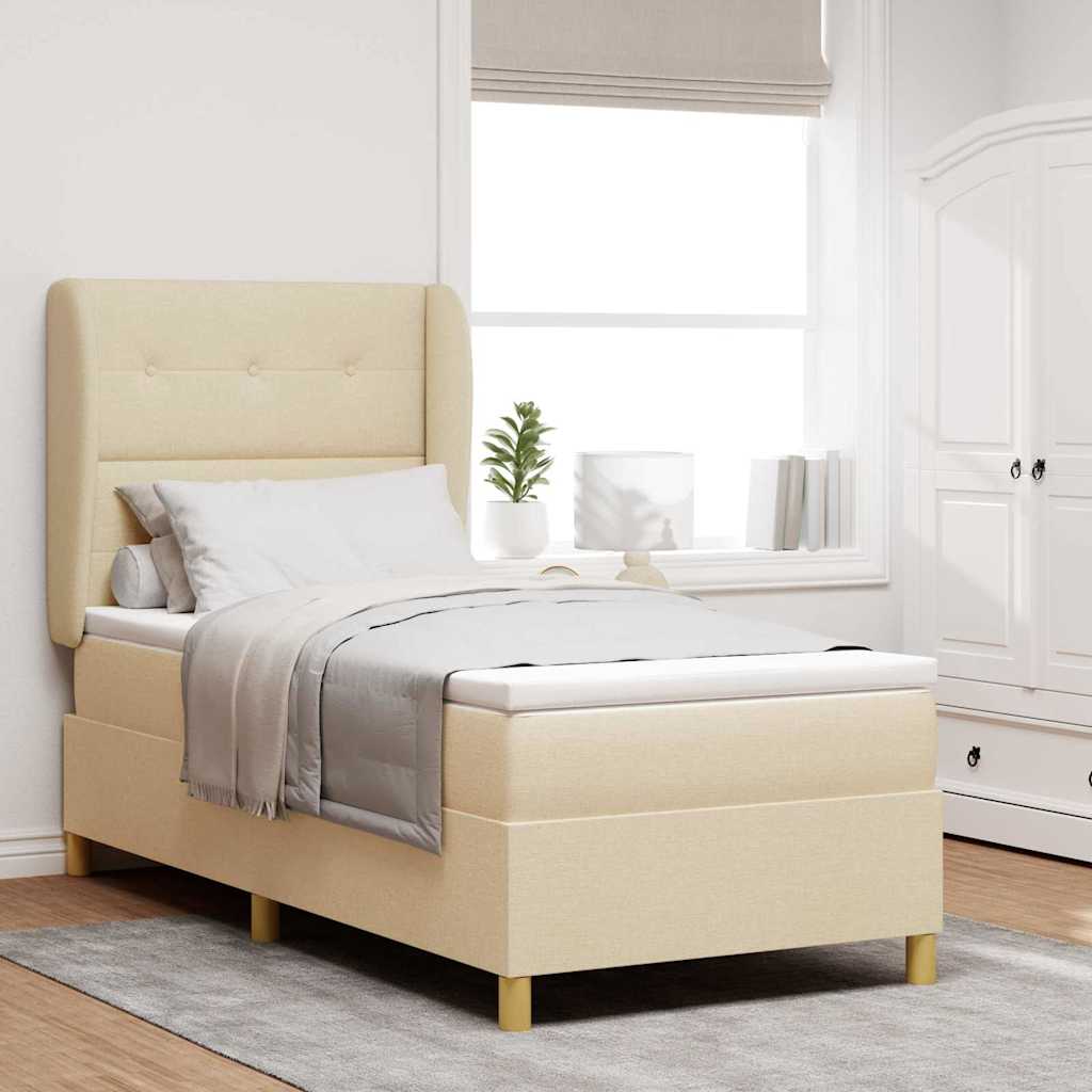 Boxspringbed met matras met hoofdeinde Crème 190 x 90 cm Stof is nu te koop bij PeponiXL, paradijselijk wonen!