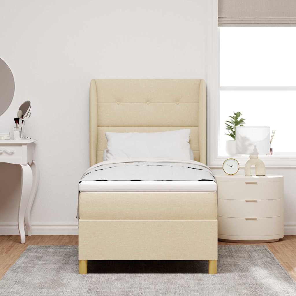 Boxspringbed met matras met hoofdeinde Crème 190 x 90 cm Stof is nu te koop bij PeponiXL, paradijselijk wonen!