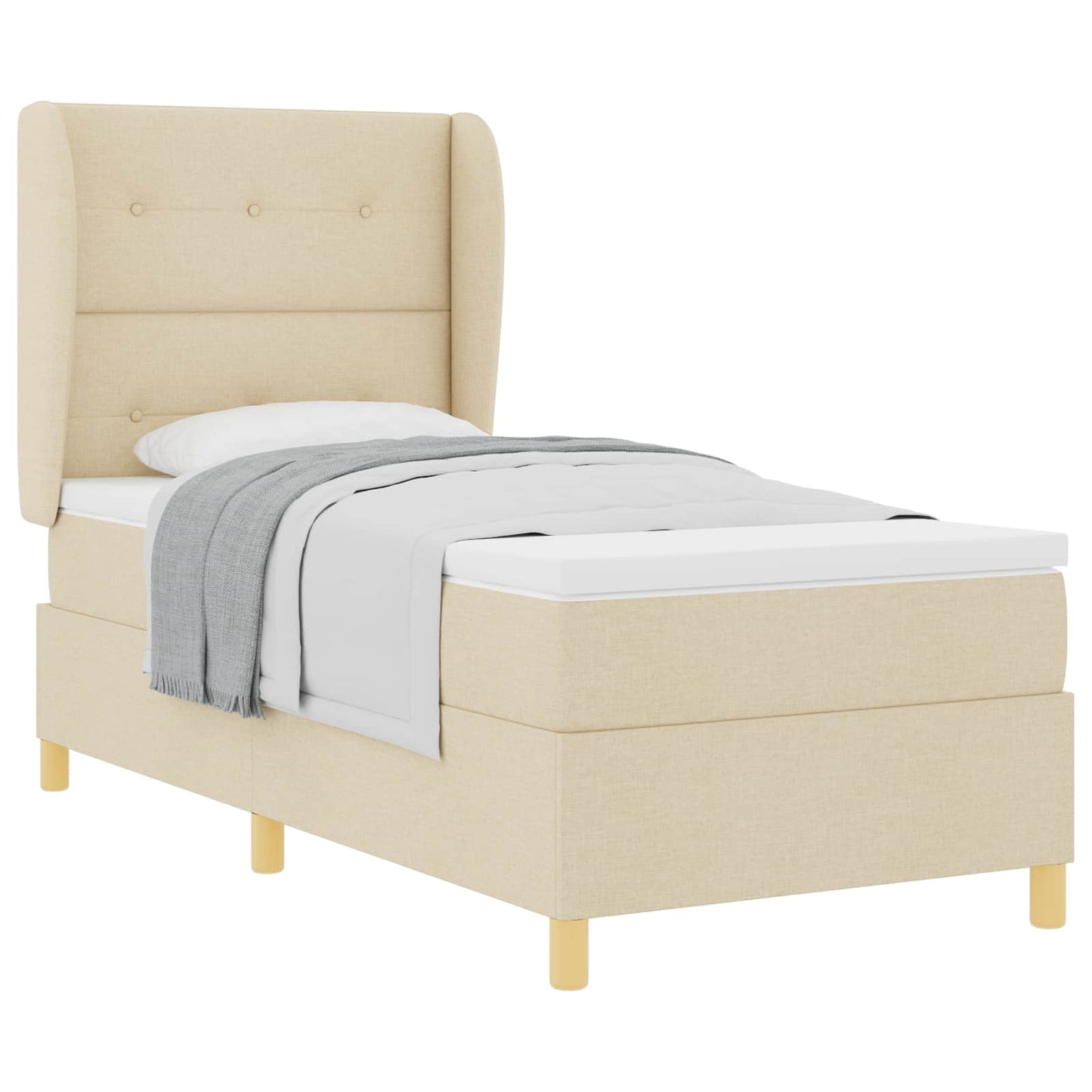 Boxspringbed met matras met hoofdeinde Crème 190 x 90 cm Stof is nu te koop bij PeponiXL, paradijselijk wonen!