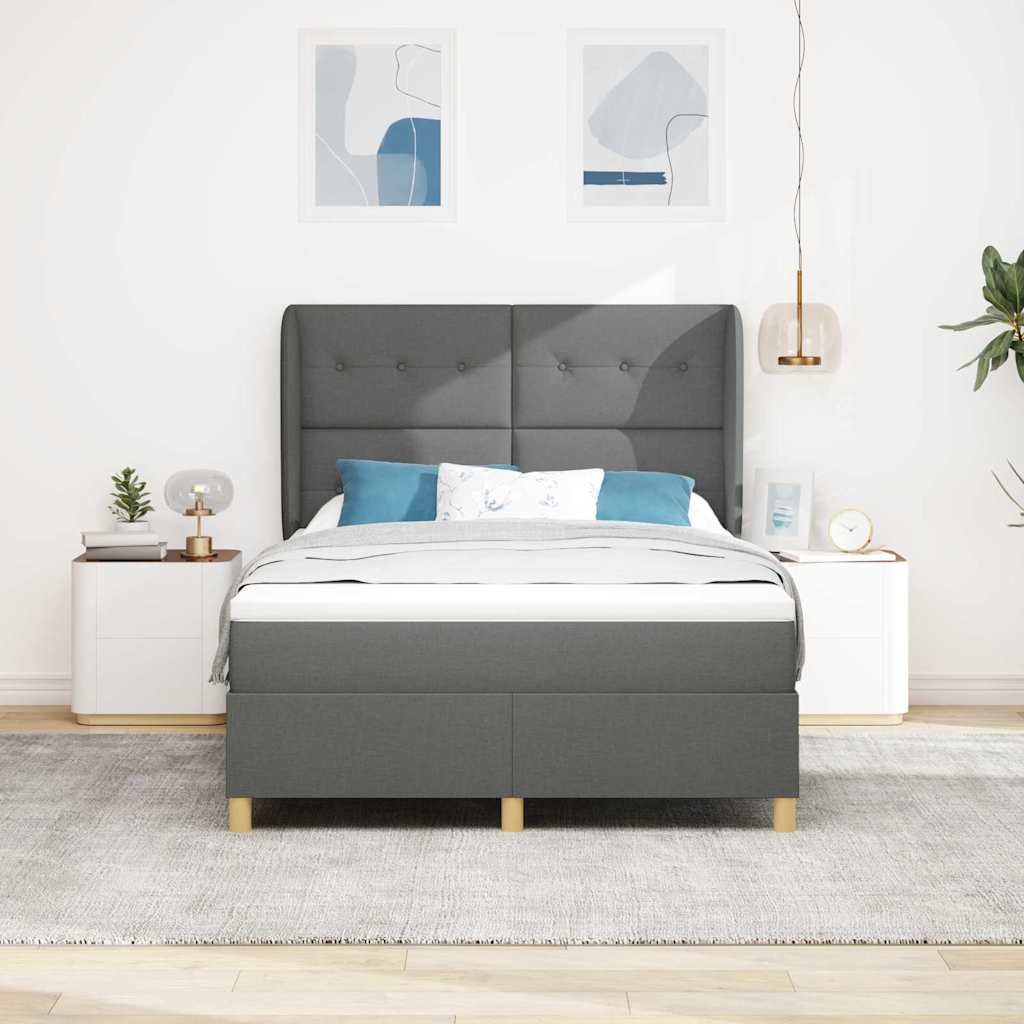 Boxspringbed met matras Donkergrijs 190 x 140 cm Stof is nu te koop bij PeponiXL, paradijselijk wonen!
