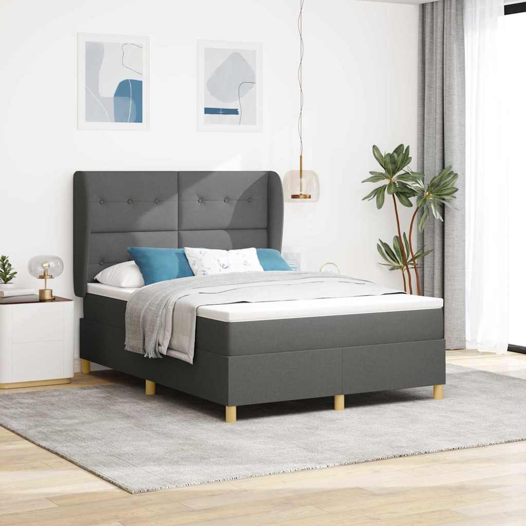 Boxspringbed met matras Donkergrijs 200 x 140 cm Stof is nu te koop bij PeponiXL, paradijselijk wonen!