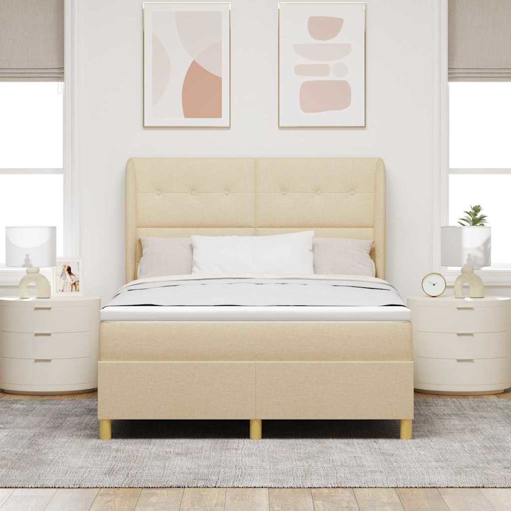 Boxspringbed met matras met hoofdeinde Crème 200 x 160 cm Stof is nu te koop bij PeponiXL, paradijselijk wonen!