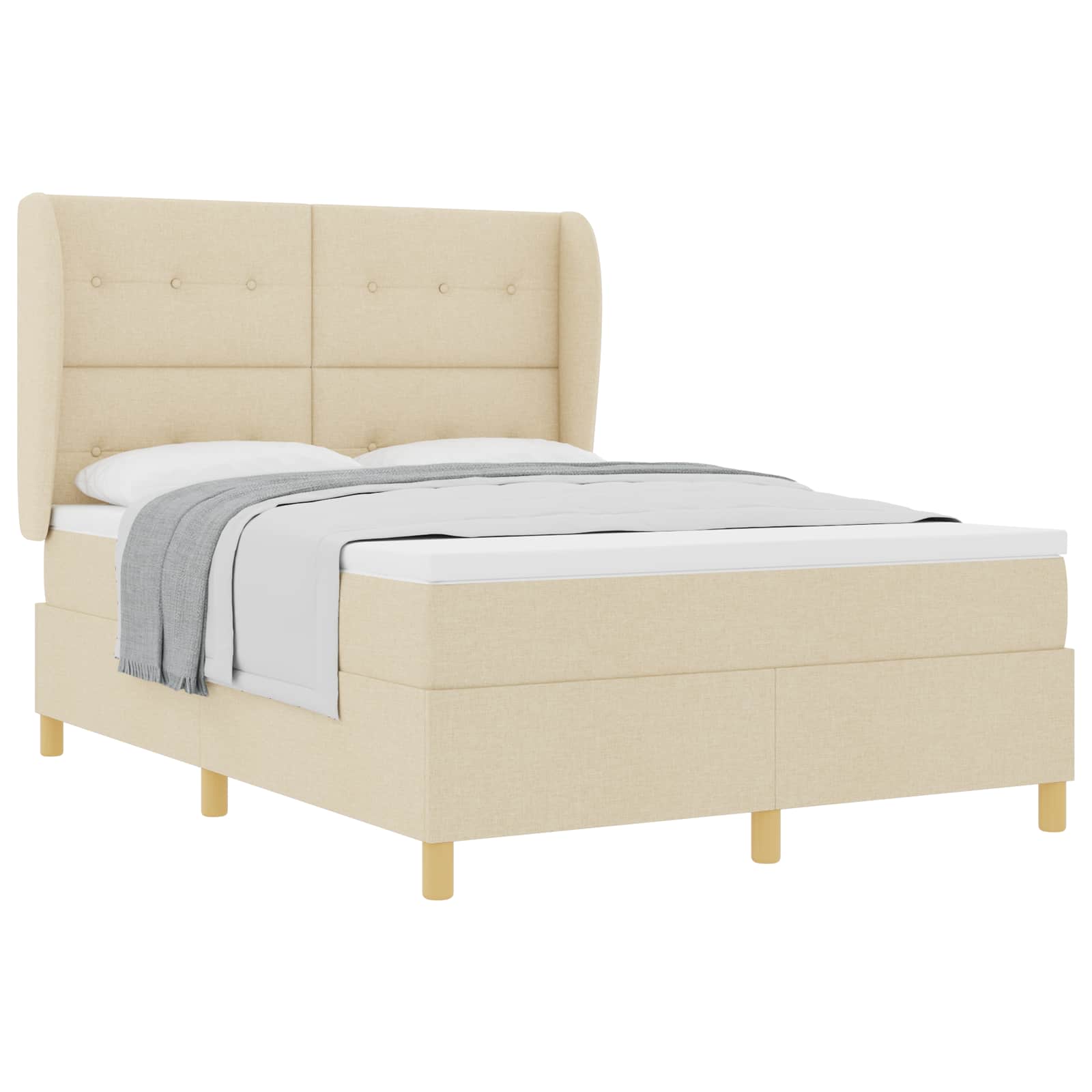 Boxspringbed met matras met hoofdeinde Crème 200 x 160 cm Stof is nu te koop bij PeponiXL, paradijselijk wonen!