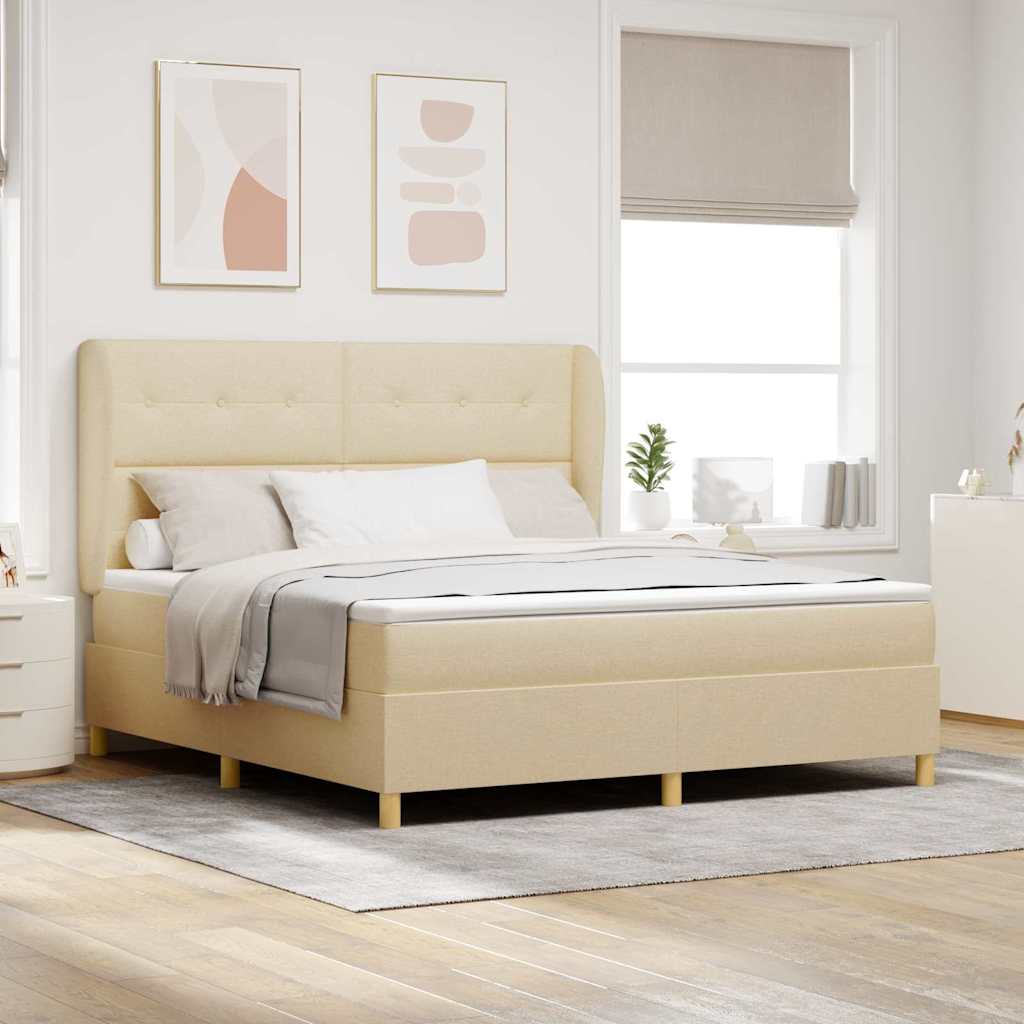 Boxspringbed met matras met hoofdeinde Crème 200 x 180 cm Stof is nu te koop bij PeponiXL, paradijselijk wonen!