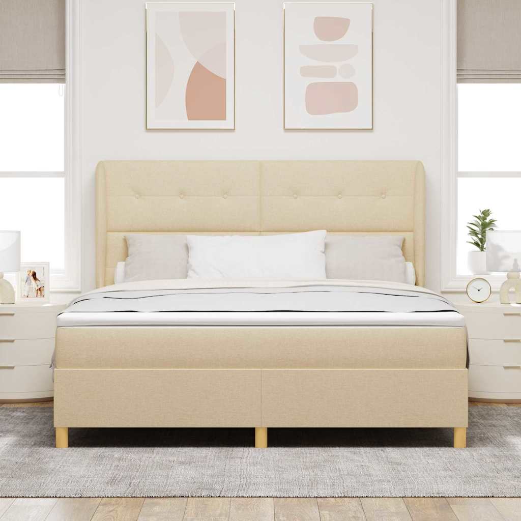 Boxspringbed met matras met hoofdeinde Crème 200 x 180 cm Stof is nu te koop bij PeponiXL, paradijselijk wonen!