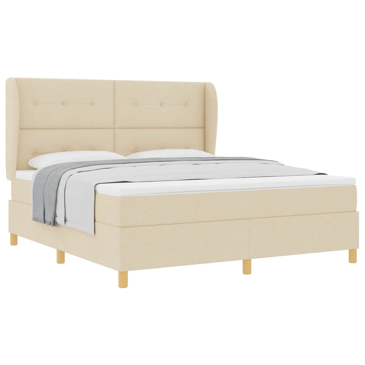 Boxspringbed met matras met hoofdeinde Crème 200 x 180 cm Stof is nu te koop bij PeponiXL, paradijselijk wonen!