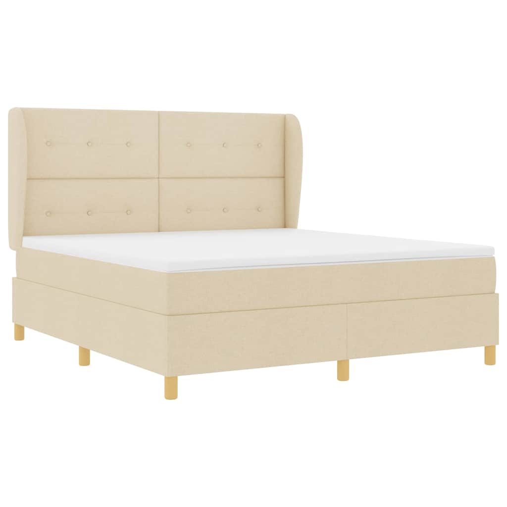 Boxspringbed met matras met hoofdeinde Crème 200 x 180 cm Stof is nu te koop bij PeponiXL, paradijselijk wonen!