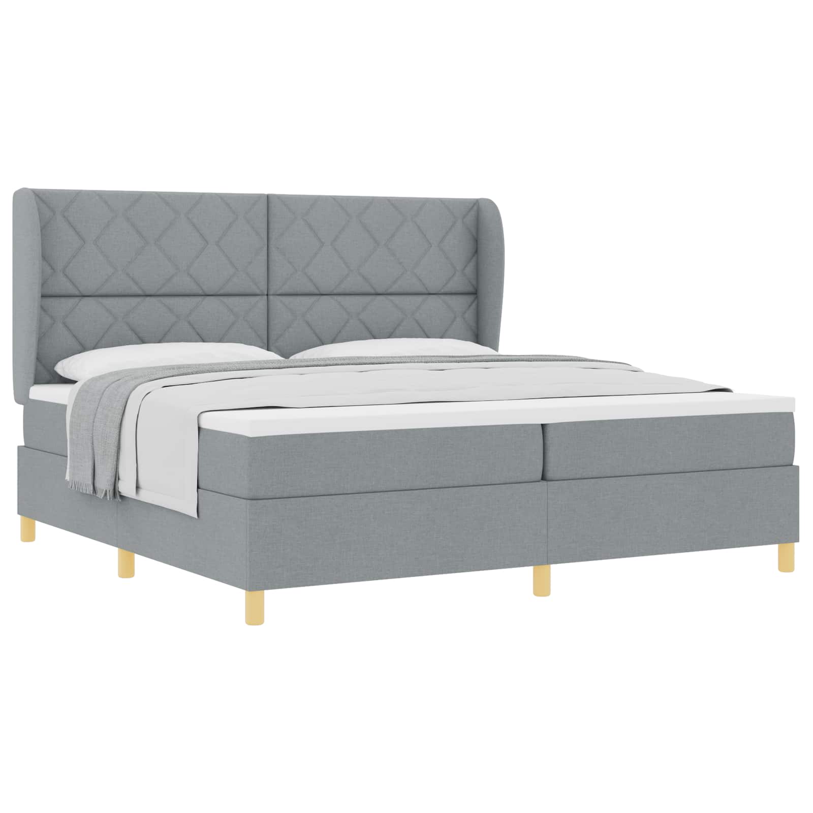 Boxspringbed met matras Lichtgrijs 200 x 200 cm Stof is nu te koop bij PeponiXL, paradijselijk wonen!