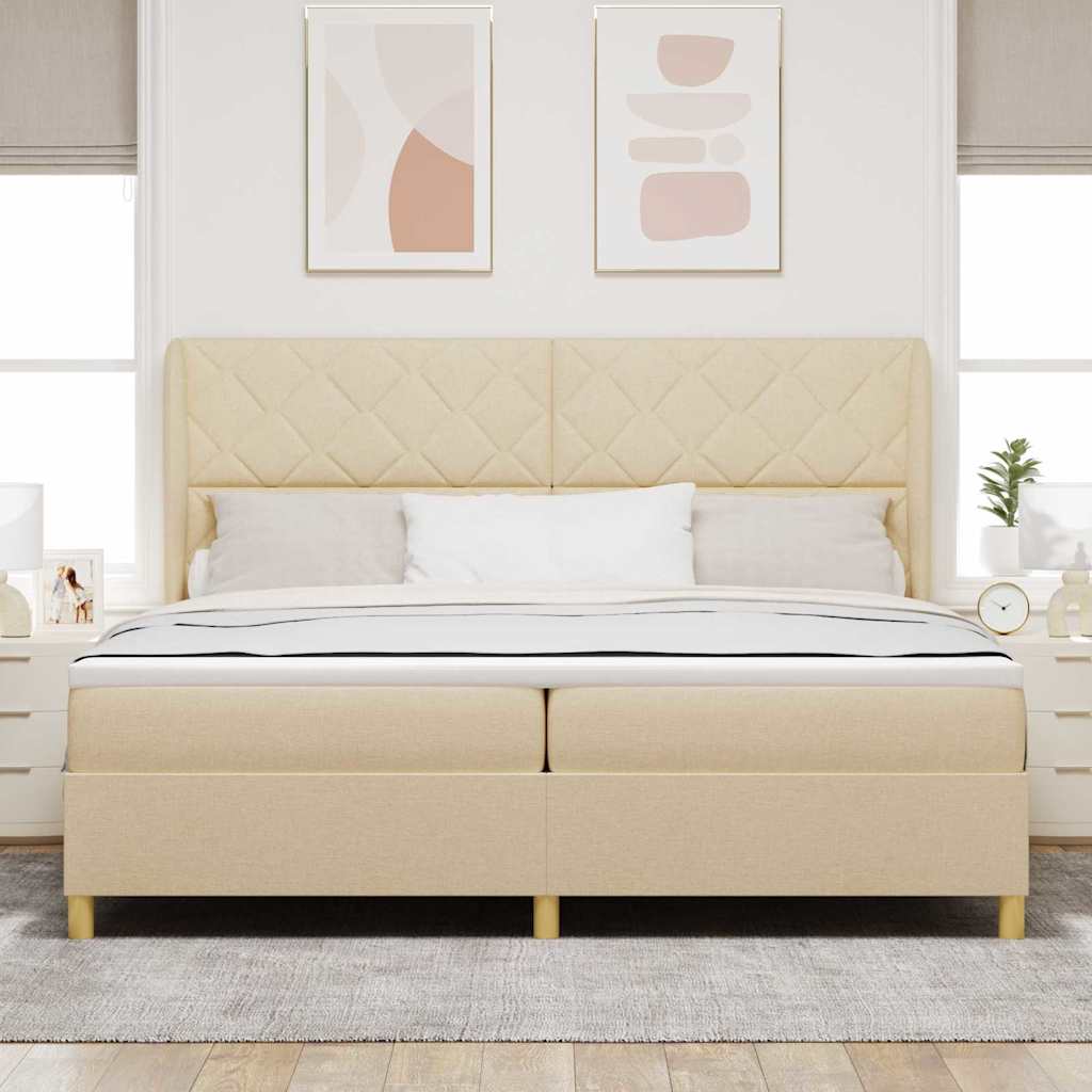 Boxspringbed met matras met hoofdeinde Crème 200 x 200 cm Stof is nu te koop bij PeponiXL, paradijselijk wonen!