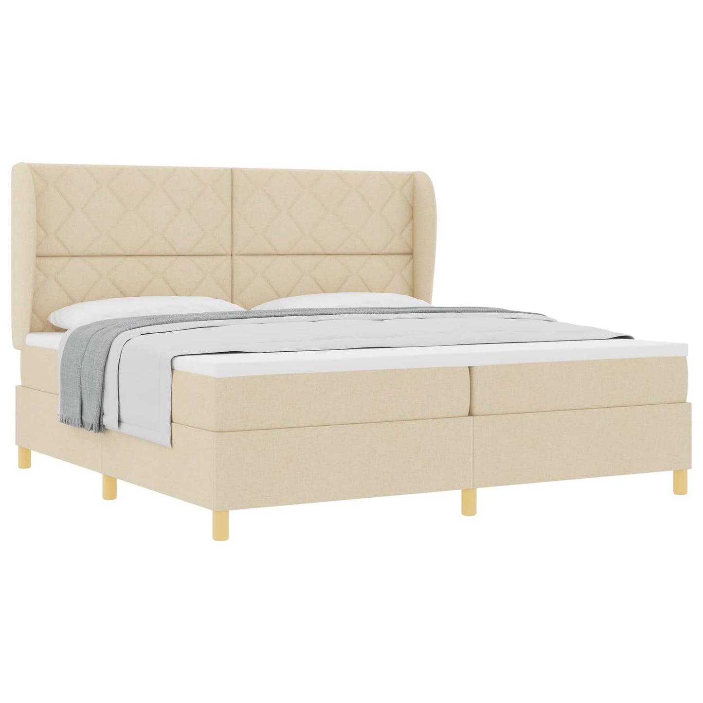Boxspringbed met matras met hoofdeinde Crème 200 x 200 cm Stof is nu te koop bij PeponiXL, paradijselijk wonen!
