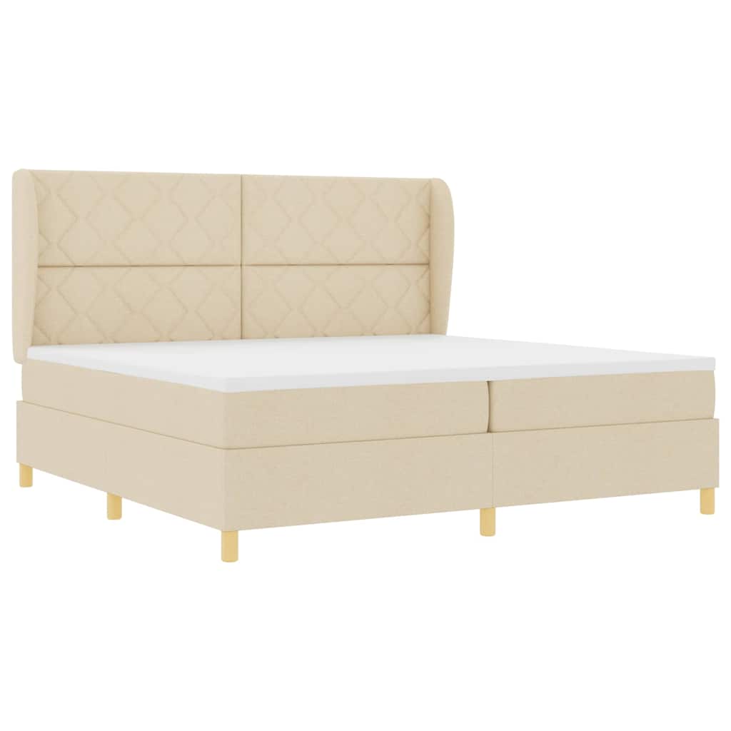 Boxspringbed met matras met hoofdeinde Crème 200 x 200 cm Stof is nu te koop bij PeponiXL, paradijselijk wonen!