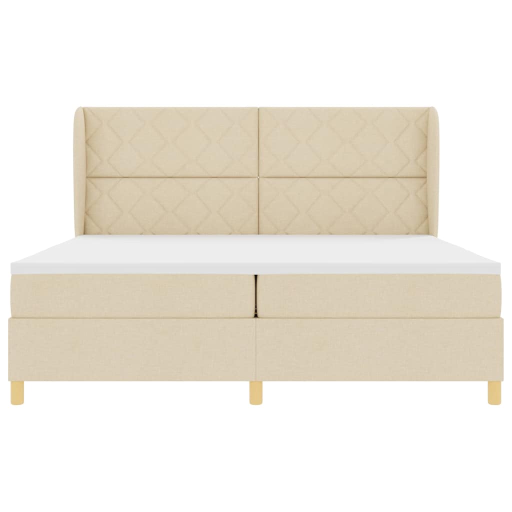 Boxspringbed met matras met hoofdeinde Crème 200 x 200 cm Stof is nu te koop bij PeponiXL, paradijselijk wonen!