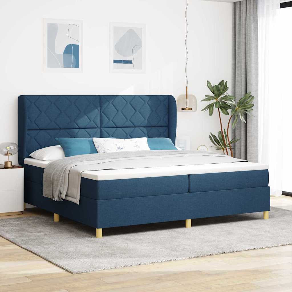 Boxspringbed met matras met hoofdeinde Blauw 200 x 200 cm Stof is nu te koop bij PeponiXL, paradijselijk wonen!