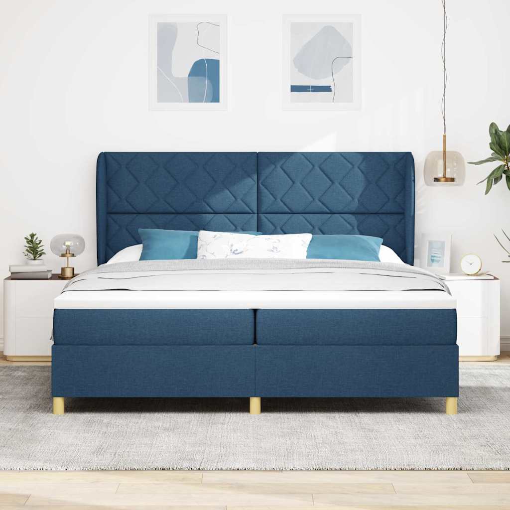 Boxspringbed met matras met hoofdeinde Blauw 200 x 200 cm Stof is nu te koop bij PeponiXL, paradijselijk wonen!